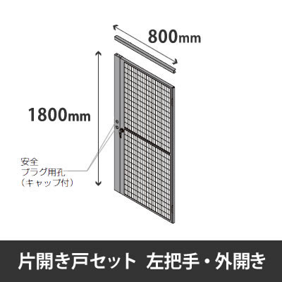 プロフェンス 片開き戸セット 左把手 外開き 高さ1800mm用 幅800mm ブラックメッシュ