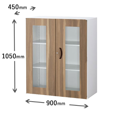 ガラス両開き書庫 モカブラウン木目