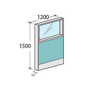 パーテーションLPX 上部ガラスパネル 高さ1500 幅1200 アクア