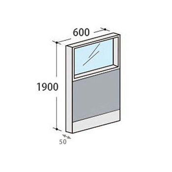 パーテーションLPX 上部ガラスパネル 高さ1900 幅600 アッシュ