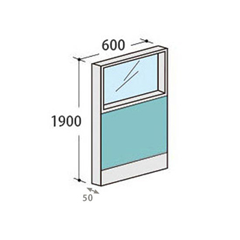 パーテーションLPX 上部ガラスパネル 高さ1900 幅600 アクア