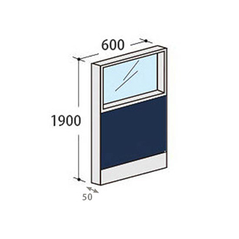 パーテーションLPX 上部ガラスパネル 高さ1900 幅600 インディゴ