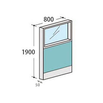 パーテーションLPX 上部ガラスパネル 高さ1900 幅800 アクア