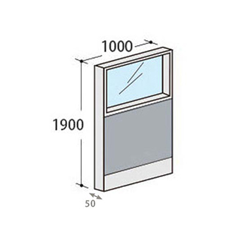 パーテーションLPX 上部ガラスパネル 高さ1900 幅1000 アッシュ