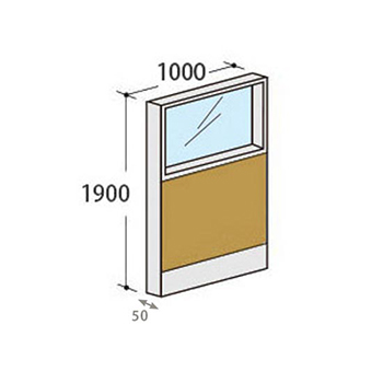 パーテーションLPX 上部ガラスパネル 高さ1900 幅1000 マスタード