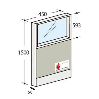 パーテーションLPX 上部ガラスパネル 高さ1500 幅450 防炎布張りタイプ ライトグレー