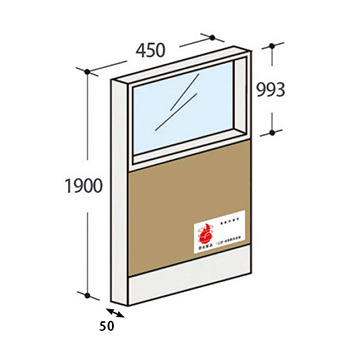 パーテーションLPX 上部ガラスパネル 高さ1900 幅450 防炎布張りタイプ ベージュ