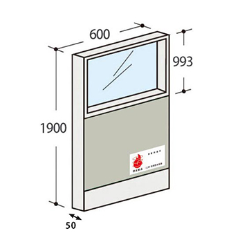 パーテーションLPX 上部ガラスパネル 高さ1900 幅600 防炎布張りタイプ ライトグレー