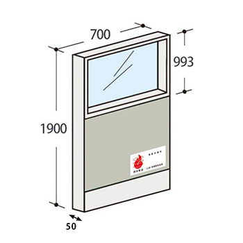 パーテーションLPX 上部ガラスパネル 高さ1900 幅700 防炎布張りタイプ ライトグレー