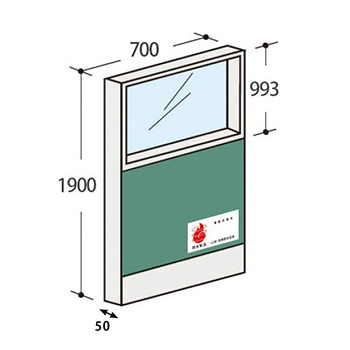 パーテーションLPX 上部ガラスパネル 高さ1900 幅700 防炎布張りタイプ グリーン