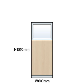 NP型パーティション上部ガラス木目タイプ 高さ1550 幅600 アッシュ