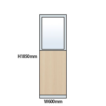NP型パーティション上部ガラス木目タイプ 高さ1850 幅600 アッシュ