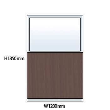 NP型パーティション上部ガラス木目タイプ 高さ1850 幅1200 ウォールナット
