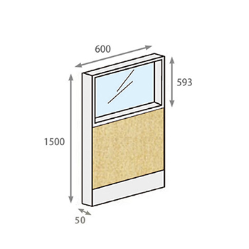 パーテーションLPX 上部ガラスパネル 高さ1500 幅600 ペールアルダー