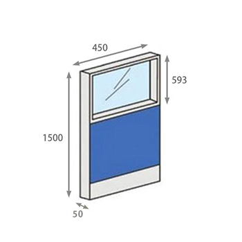 パーテーションLPX 上部ガラスパネル 高さ1500 幅450 ブルー