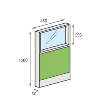 パーテーションLPX 上部ガラスパネル 高さ1500 幅450 ライム