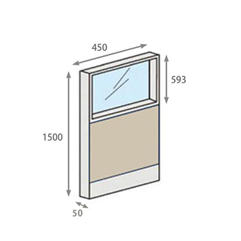 パーテーションLPX 上部ガラスパネル 高さ1500 幅450 ベージュ