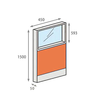 パーテーションLPX 上部ガラスパネル 高さ1500 幅450 オレンジ
