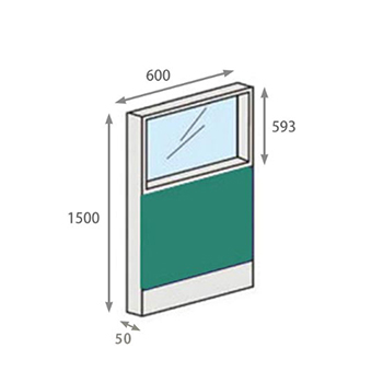 パーテーションLPX 上部ガラスパネル 高さ1500 幅600 グリーン