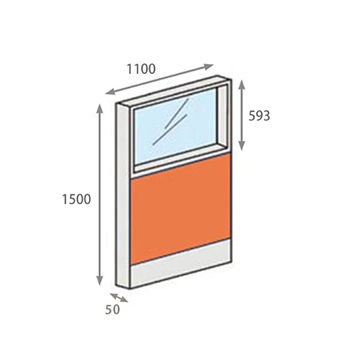 パーテーションLPX 上部ガラスパネル 高さ1500 幅1100 オレンジ