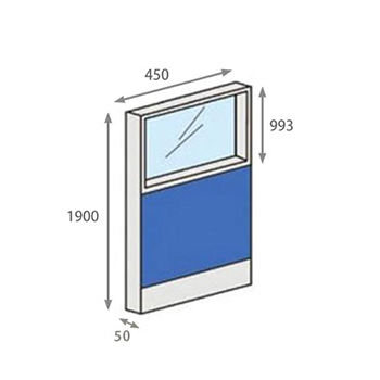 パーテーションLPX 上部ガラスパネル 高さ1900 幅450 ブルー