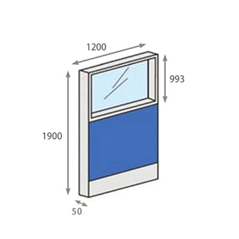 パーテーションLPX 上部ガラスパネル 高さ1900 幅1200 ブルー