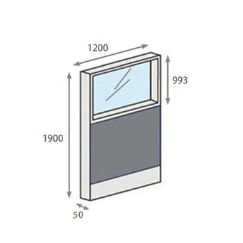 パーテーションLPX 上部ガラスパネル 高さ1900 幅1200 グレー