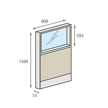 パーテーションLPX 上部ガラスパネル 高さ1500 幅600 スチール ホワイト