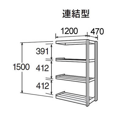 高耐食性メッキ中量棚 段300kg 天地4段 連結型 1500高さ 1200幅 470奥行