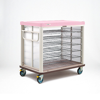 常温配膳車coo6段 ステンレス棚 シャッター式 シュガーピンク