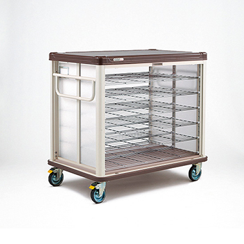 常温配膳車coo6段 ステンレス棚 シャッター式 カフェブラウン