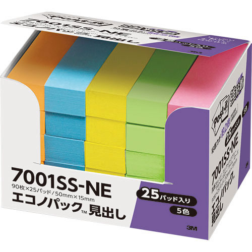 3M 7001SS-NE ポスト・イット 強粘着見出し エコノパック 50×15mm ネオンカラー （419-2640） 1パッ