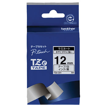 BROTHER TZE-231 TZeテープ（ラミネートテープ） ピータッチ専用テープ （616-4621） 白（黒文字） 12