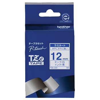 BROTHER TZE-233 TZeテープ（ラミネートテープ） ピータッチ専用テープ （616-4980） 白（青文字） 12
