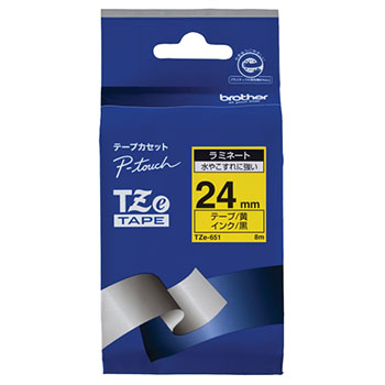 BROTHER TZE-651 TZeテープ（ラミネートテープ） ピータッチ専用テープ （616-4843） 黄（黒文字） 24