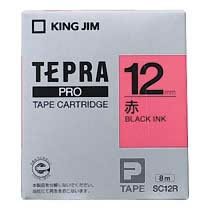 KINGJIM SC12R テプラ PROテープカートリッジ カラーラベル「パステル」 (013-3760) 12mm 赤(黒文