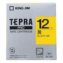 KINGJIM SC12Y テプラ PROテープカートリッジ カラーラベル「パステル」 (013-3777) 12mm 黄(黒文