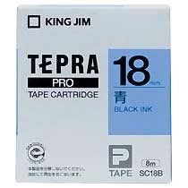 KINGJIM SC18B テプラ PROテープカートリッジ カラーラベル「パステル」 (013-3913) 18mm 青(黒文