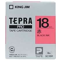 KINGJIM SC18R テプラ PROテープカートリッジ カラーラベル「パステル」 (013-3845) 18mm 赤(黒文
