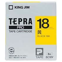 KINGJIM SC18Y テプラ PROテープカートリッジ カラーラベル「パステル」 (013-3852) 18mm 黄(黒文