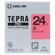 KINGJIM SC24R テプラ PROテープカートリッジ カラーラベル「パステル」 (013-3920) 24mm 赤(黒文