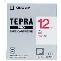 KINGJIM SS12R テプラ PROテープカートリッジ 白ラベル (013-4323) 12mm (赤文字)