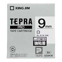KINGJIM SS9KW テプラ PROテープカートリッジ 強粘着ラベル (017-7733) 9mm 白(黒文字)