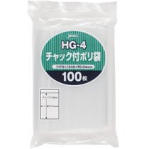 ジャパックス HG-4 チャック付ポリ袋 0.04×170×240mm 1パック=100枚入 (412-8243)