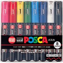三菱鉛筆 PC1M8C 水性サインペン ポスカ 極細 8色セット (117-9996)