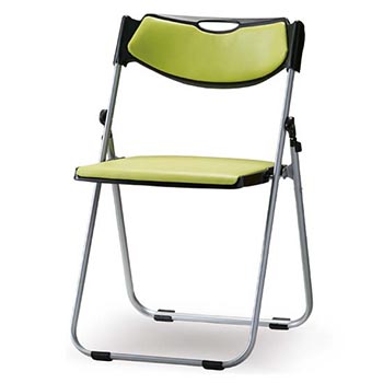 折りたたみアルミ楕円パイプ椅子 背座レザー張りグリーン