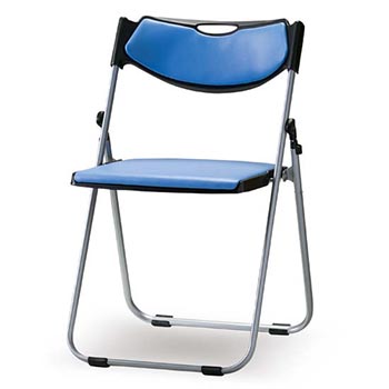 折りたたみアルミ楕円パイプ椅子 背座レザー張りミドルブルー