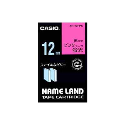CASIO XR-12FPK NAMELAND蛍光色テープ 12mm ピンク(黒文字)