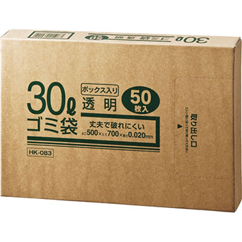 クラフトマン HK-83 透明 厚手ゴミ袋 30L 50枚 (162-4474)1箱=50枚