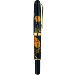 くれ竹万年毛筆 DBA140-50 夢銀河 山中塗蒔絵 華やぎの牡丹